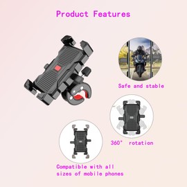 Bike Phone Holder Mount, Adjustable 360° Rotation for Motorcycle and Bicycle, Fits 4.92-7.09 Inch Cellphones