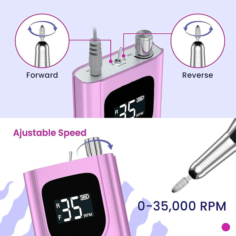 Delanie Electric Nail Drill Professional 35000 RPM Rechargeable Portable E-File
