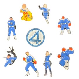Four Fantastic Superhero Shoe Charms Set, 9-Piece Collection, Blue and Silver