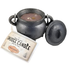 Reusable 4 Inch Cast Iron Cauldron Candle with Lid and Hanging Handle for Spell Casting, Smudging, Ritual & Blessings Pot Belly Witchcraft Candle Aromatherapy Scented (Palo Santo)