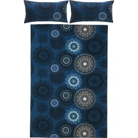 Erwin Müller Bed Linen Set, Flannel Pillowcase, Mandala, Cosy and Warm, Temperature-Regulating, with Practical Zip, Dark Blue, Size 200 x 200 cm, 2x 40 x 80 cm