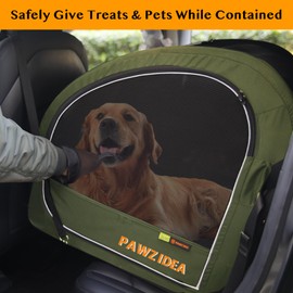 PAWZIDEA Portable Dog Crate for Car Travel, Collapsible Pet Travel Crates for Medium & Large Dogs, Soft-Sided Car Kennel Carrier for Backseat, Secures with Seatbelt &Headrest Strap, Chew-proof, 4-Door