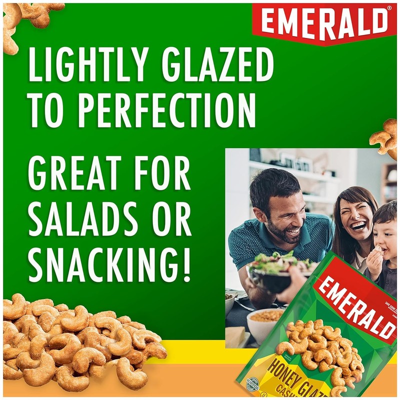 Emerald Nuts, Honey Glazed Cashews, 5 Oz, Resealable Bag (Pack