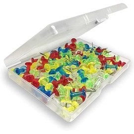 220 Multicolor Colour Transparent Drawing Pins with Storage Box, Thumb Tacks for Cork, Notice and Bulletin Boards - Map Pins