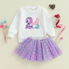 HZPHQY 2T Toddler Baby Girl 2nd Birthday Outfit Two Print Sweatshirt Mermaid Tutu Skirts