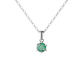 Franki Baker Sterling Silver Small & Dainty Round Genuine Emerald Gemstone Pendant Necklace. Length: 50cm. Pendant Length with bale :10mm