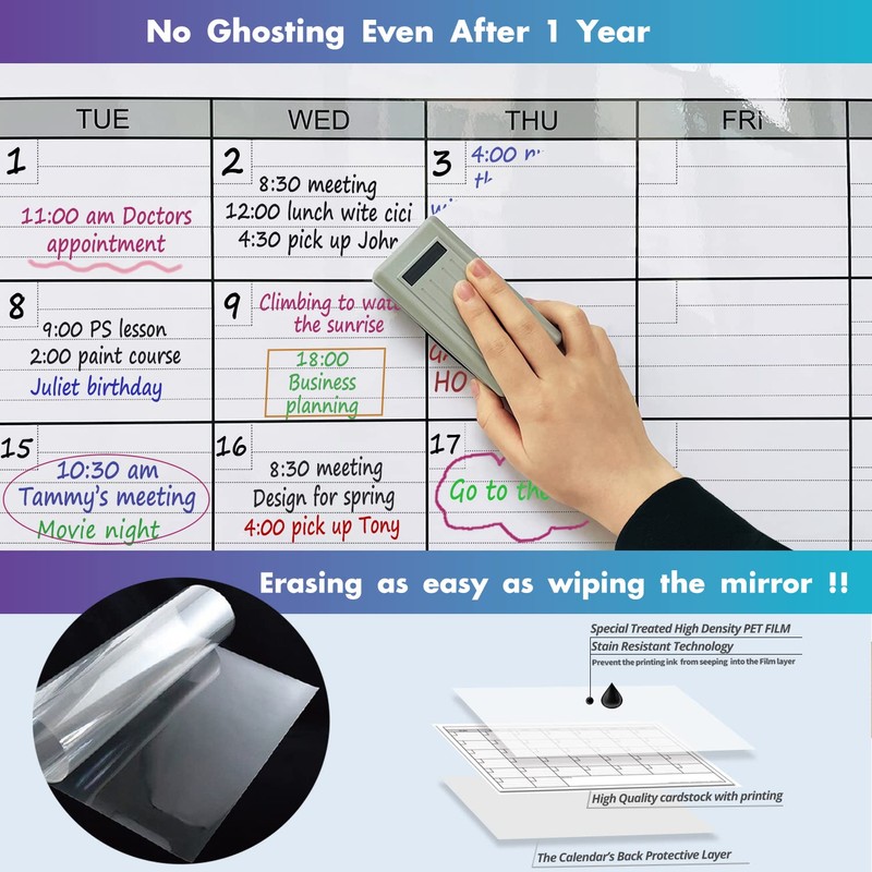 Dry Erase Vertical Three Month Laminated jumbo Wall Calendar, 46