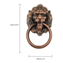 Lion Head Knobs Pull Dresser Drawer Cabinet Door Ring Head Pulls Antique Lion Head Pulls Knob (Red Copper Tone) 2Pack