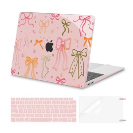 MOSISO Compatible with MacBook Air 13 inch Case 2022 2021 2020 2019 2018 A2337 M1 A2179 A1932, Silk Bowknots Hard Shell&Keyboard Cover&Screen Protector for MacBook Air 13.3 inch Case, Pink