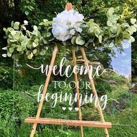 BATTOO Wedding Welcome Sign Decal Welcome to Our Beginning Couples Wedding Reception Home Adhesive Sticker - Marriage Wedlock of Love Wedding Ceremony Decal 16" Wide by 8" Tall, White