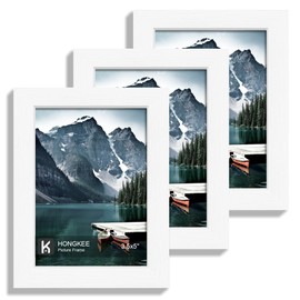 Hongkee 3.5x5 Picture Frame Set of 3 - Made of Real Glass and White Wooden Frame, 3.5 by 5 small Photo for Wall or Tabletop Display