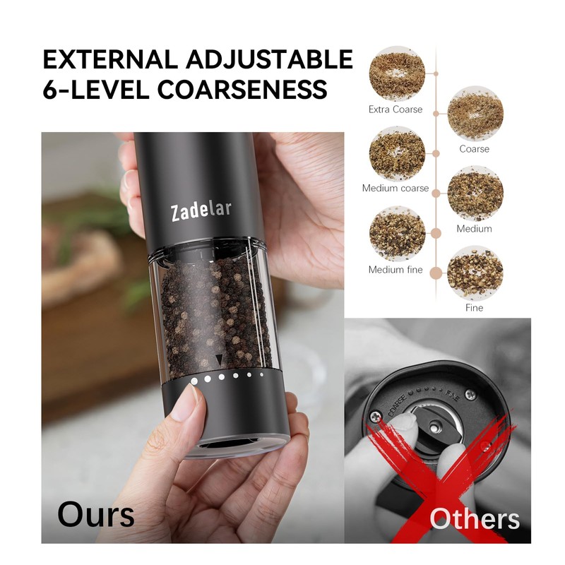 Electric Rechargeable Salt and Pepper Grinder Set,Automatic Pepper Mill Grinder