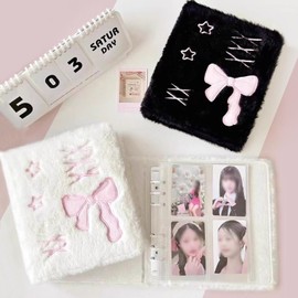 EHERDM Plush Photocard Binder with 20Pcs Detachable Inner Pages A6 Kpop Photo Album 4-Pocket Double-sided Transparent Pages Kpop Star Card Holder for 3-inch Photo Pink