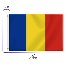2×3 FT Romania Flag,Medium 60×90 CM Romanian Outdoor Banner,100D Decor,Doube Side Printing For Patio Garden With Brass Gromment
