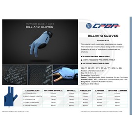 CPBA Professional Billiards Glove (Powder Blue, Large, Left hand Open Finger)