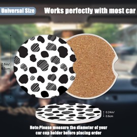 Car Cup Holder Coaster - Black White Cow Skin Absorbent Ceramic Coaster 2 Pack, Car Coasters for Cup Holders, Fashion Car Interior Accessories Drink Coaster for Women & Men