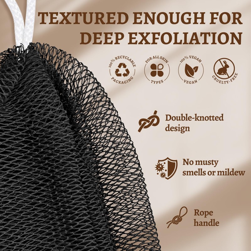 3 Pcs African Net Sponge with Knots, Exfoliating Back Scrubber