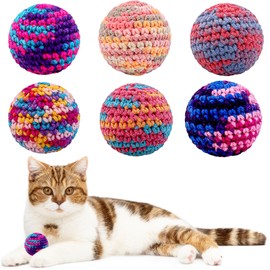 Ushang Pet Cat Toys Balls, 6Pcs Colorfull Indoor Woolen Yarn Cats Ball Toy with Bell Inside Kitten Interactive Toys, Hand-Knitted Cat Chew Balls Toy Kitten Chasing Toys
