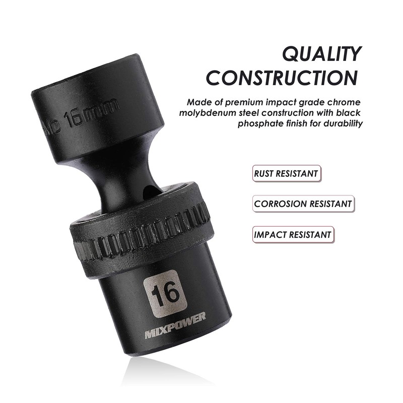 MIXPOWER 15-piece 3/8" Drive Shallow Universal Impact Socket Set, 6