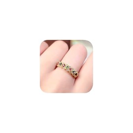 18K Rose Gold Plated Eternity Wedding Band Emerald，Rainbow Multi Color Created-Gemstone Eternity Ring，Cubic Zirconia Round Shape Zircon Statement Ring for Women Size Adjustable