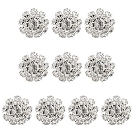 MAYJOYDIY 10pcs Flower Rhinestone Buttons 21mm 1-Hole Silver Crystal Button Rhinestone Embellishments Flower Shank Buttons for DIY Jewelry Sew on Clothing Buttons Dress Accessory Wedding Party Bouquet