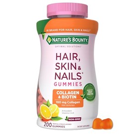 Nature's Bounty Optimal Solutions Hair, Skin and Nails Collagen Pectin Gummies, 100 mg Collagen and 2,500 mcg Biotin Per Serving, Made with Fruit Pectin, No Stick Gummy, Tropical Citrus Flavor, 200 ct