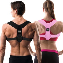 FEVAN Posture Corrector Adjustable for Men and Women, Breathable Back and Sore Throat Relief (Pink)