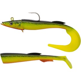 Berkley PowerBait Power Sandeel, Fishing Hook, Soft Lures, Paddle Tail & Curl Tail Supplied Sea Fishing, Cod, Unisex, Hot Cod, 65g | 170mm