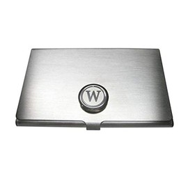 Kiola Designs Silver Toned Round Letter W Monogram Business Card Holder