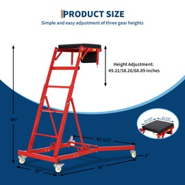 Top Automotive Creeper, 400LBS Capacity Adjustable Car Creeper (49.2"-68.9") with Locking Wheels & Tool Pouch, High Top Mechanic Creeper for Trucks, Garage Repair