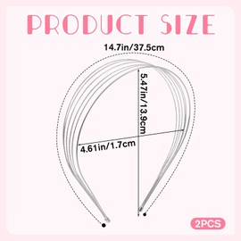 2Pcs Multi Layers Metal Headbands for Women Silver Elegant Thin Headband