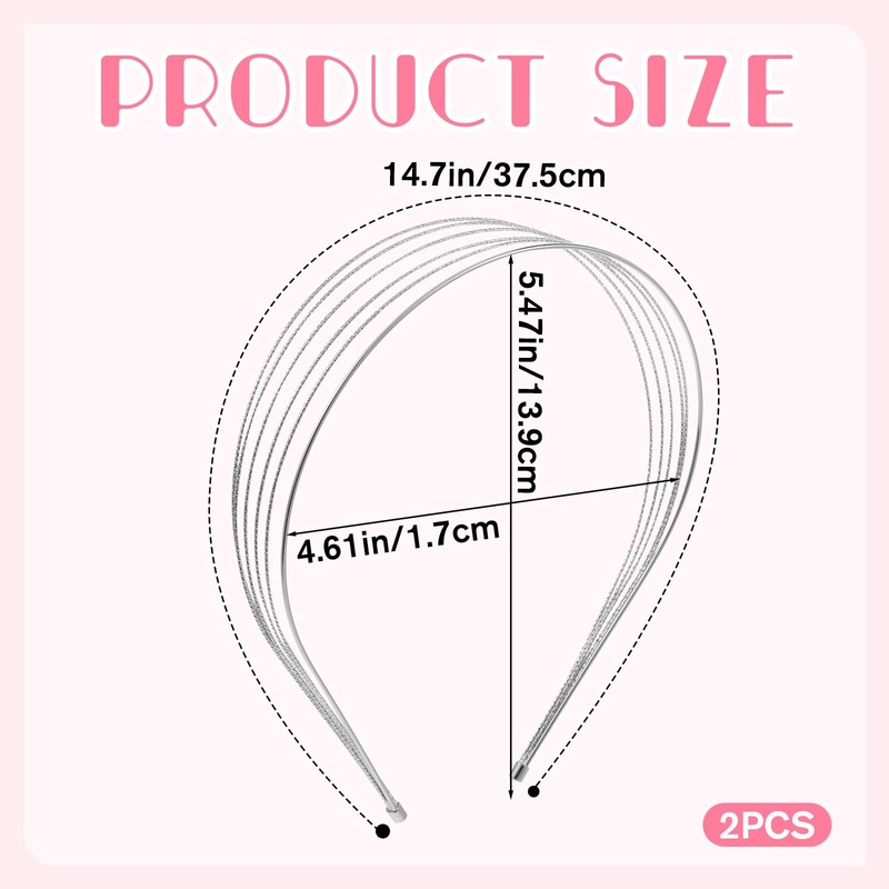 2Pcs Multi Layers Metal Headbands for Women Silver Elegant Thin