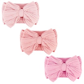 DRESHOW 3 Pack Baby Headbands for Girls Newborn Baby Nylon Headbands with Bows Hair Accessories