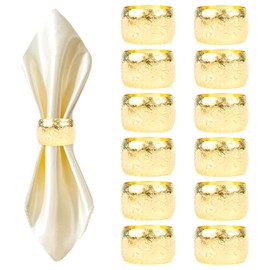 Napkin Rings Gold Pack of 12 Elegant Serving Rings with Rose Pattern, Napkin Ring for Occasions such as Thanksgiving, Wedding, Christmas, Family Collecting, Dining Table Decoration (Gold)