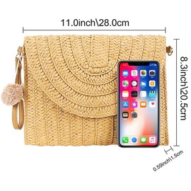 Straw Beach Bag for Women Summer Woven Straw Shoulder Purse Cute Shoulder Straw Crossbody Handbags Beach Phone Wallet for Women Girl