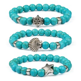 BOYODER Turquoise Beads Bracelets For Women & Men,Healing Crystal Stone Stretch Bead Bracelets Turquoise Jewelry,Bohemian Blue Crystal Stone Bracelets Chakra Bracelets For Women