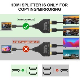 4K HDMI Splitter 1 in 2 Out Cable, SAISN USB Powered HDMI Splitter for Dual Monitors Only Duplicate/Mirror Male to 2 Female Double HDMI Adapter Support 3D 1080P