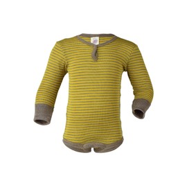 Engel Long Sleeve Baby Bodysuit Wool Silk Striped Saffron / Walnut 62/68-110/116, Saffron/Walnut