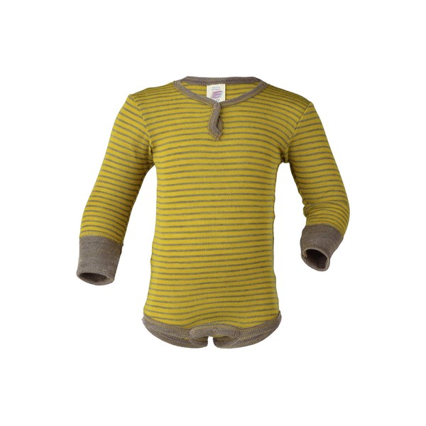 Engel Long Sleeve Baby Bodysuit Wool Silk Striped Saffron /