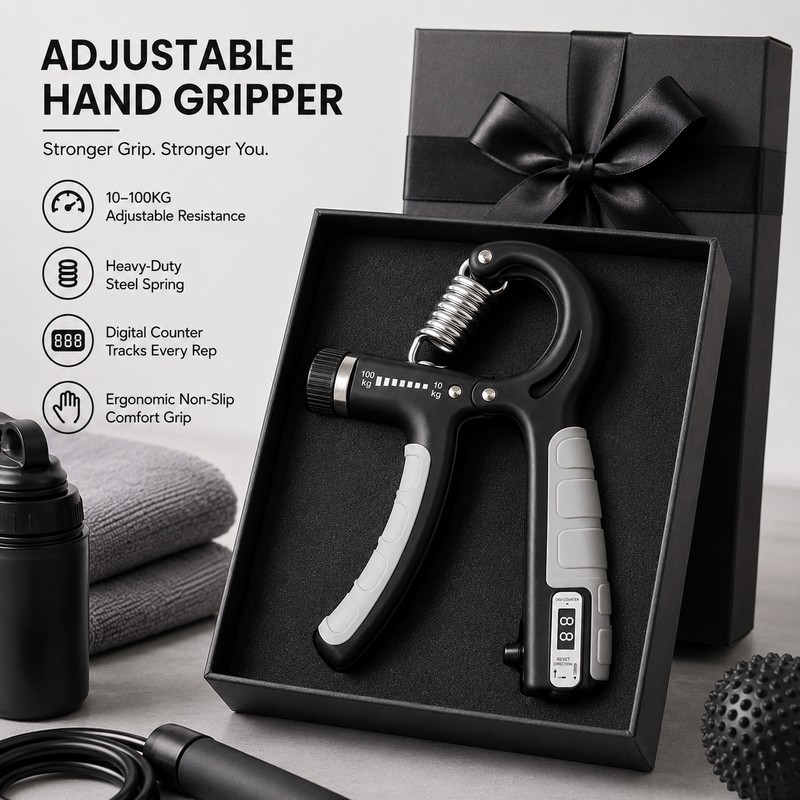 Adjustable Hand Grip Strengthener for Fitness Training – 10–100kg Spring