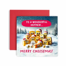 Huxters Christmas Cards for Men - Merry Cheesemas Cheesy Christmas Funny Christmas Card for him Nephew - Funny Christmas Day Card for Best Friend Fun - 14.8cm (Nephew)