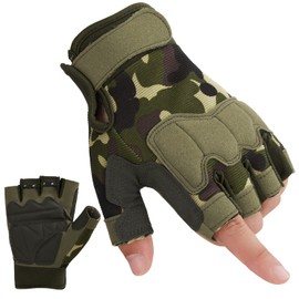 FIORETTO Mens Breathable Padded Fingerless Motorcycle Gloves Half Finger Gloves for Cycling Hiking Climbing Outdoor Sports