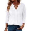 3/4 Length Sleeve Womens Tops V Neck White Blouse for