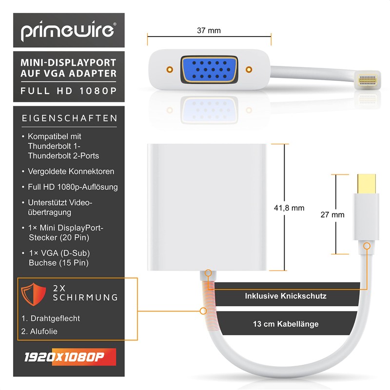 CSL Mini DisplayPort to VGA Adapter Full HD for Apple