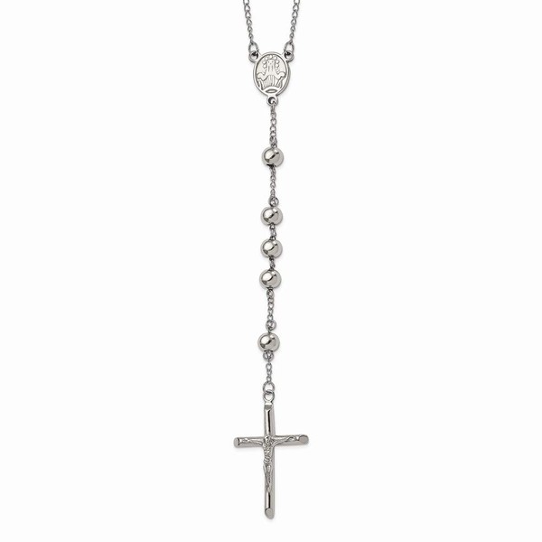 FB JEWELS Solid Stainless Steel 8mm Bead Rosary Necklace