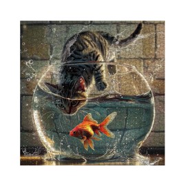 Lustige Katze Fisch Puzzles für Erwachsene 1000 Teile, Herausfordernde Kunst Niedliches Kätzchen Jigsaw Puzzles, Impossible Fantasy Animal Puzzle