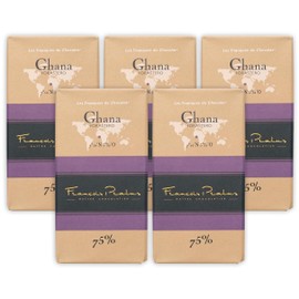François Pralus Ghana 75% Dark Chocolate 5 Pack - French Chocolate - Bean-to-Bar, Direct Trade - Vegan, Soy-Free - Bundle