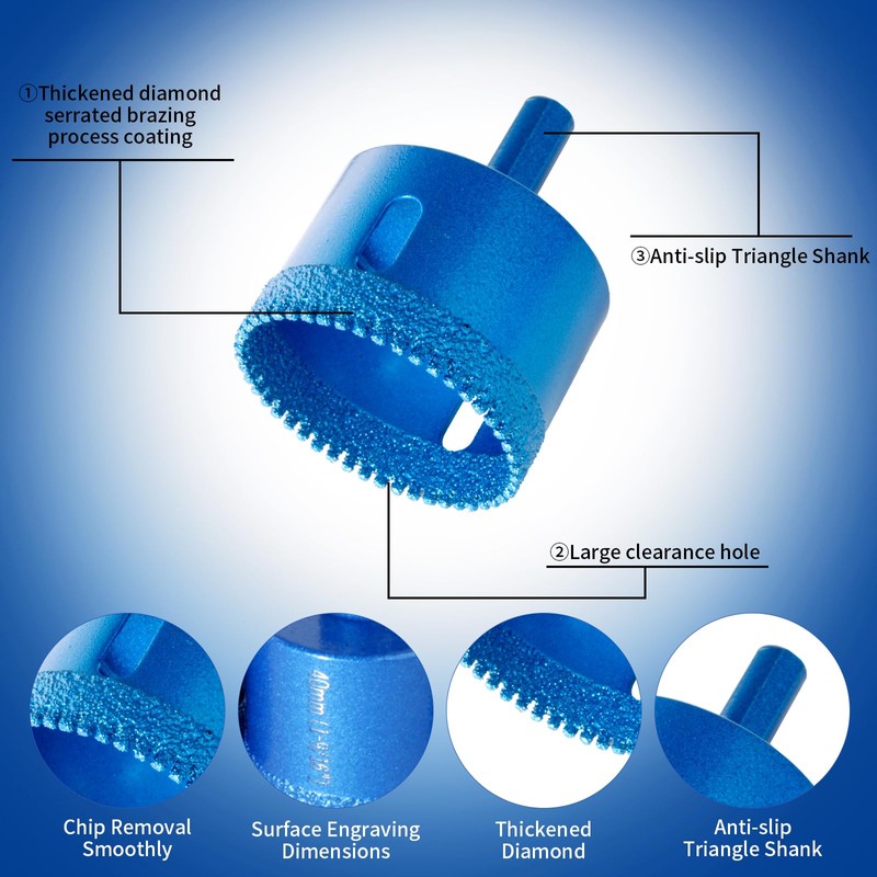 Diamond Hole Saw Tile Drill Bits Kit - 16PCs Crack-Free