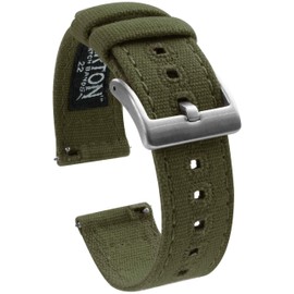 BARTON WATCH BANDS Canvas Quick Release Watch Band Strap, Army Green, 18mm