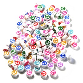 200 Assorted Color Plastic Acrylic 7mm Round Mixed Peace Sign Flat Coin Beads (White)